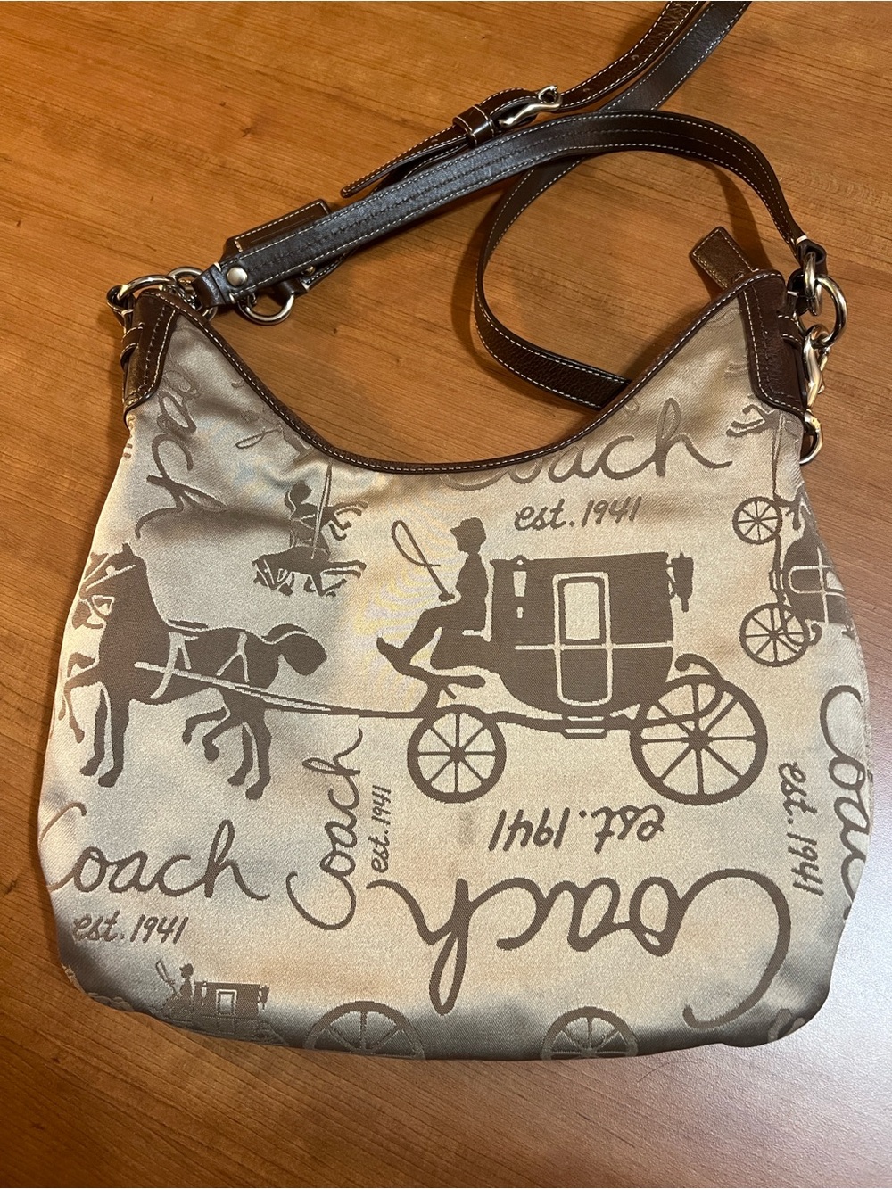 Coach Horse & Carriage Hobo Shoulder Cross Body Bag Tan Brown Vintage F14480 - Picture 4 of 9